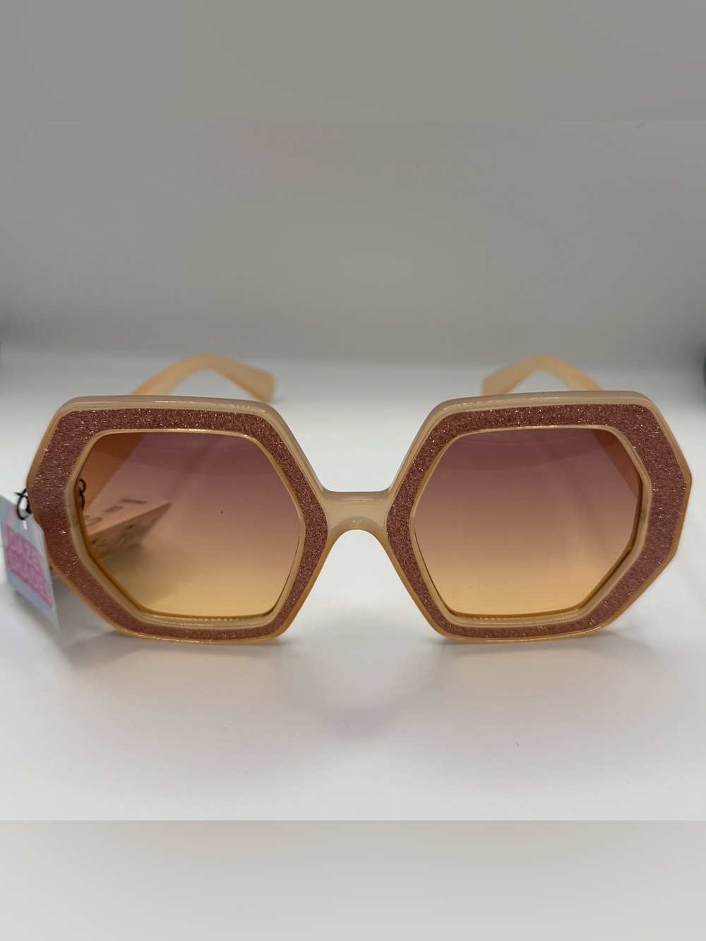 Sunset Orange Glitter Oversized Geometric Sunglasses NWT